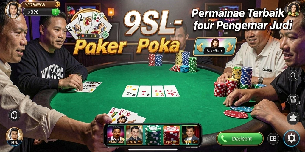 Tampilan gameplay Poker seru di 9SL dengan pemain yang berfokus pada kartu.