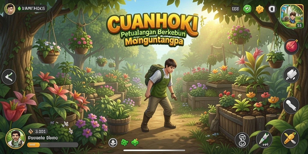 Screenshot gameplay CUANHOKI yang menunjukkan aktivitas bertani.