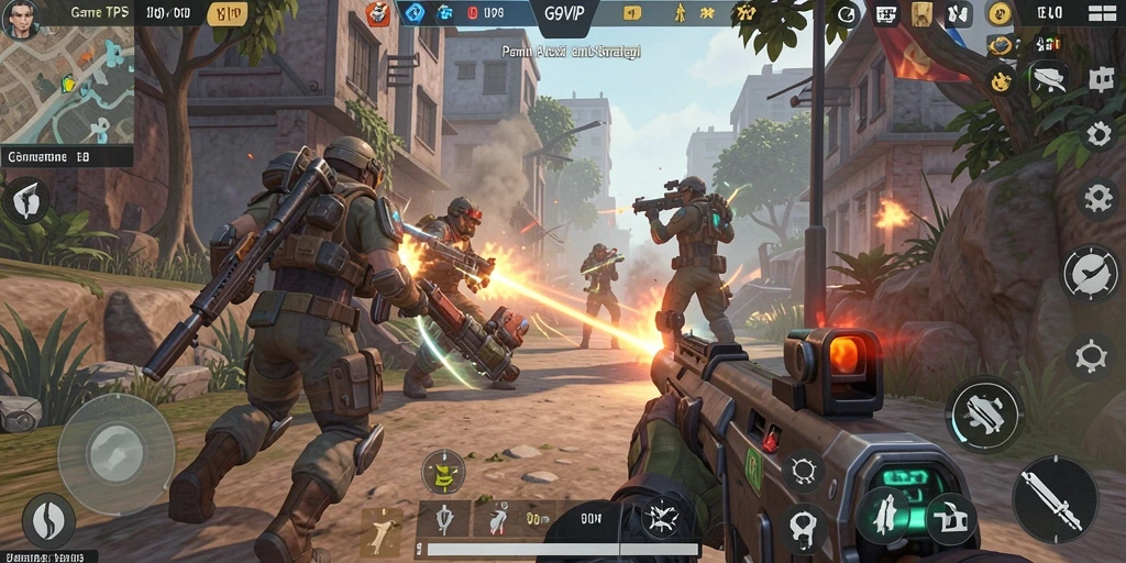 Tangkapan layar utama G9VIP menampilkan momen intens dari gameplay TPS.