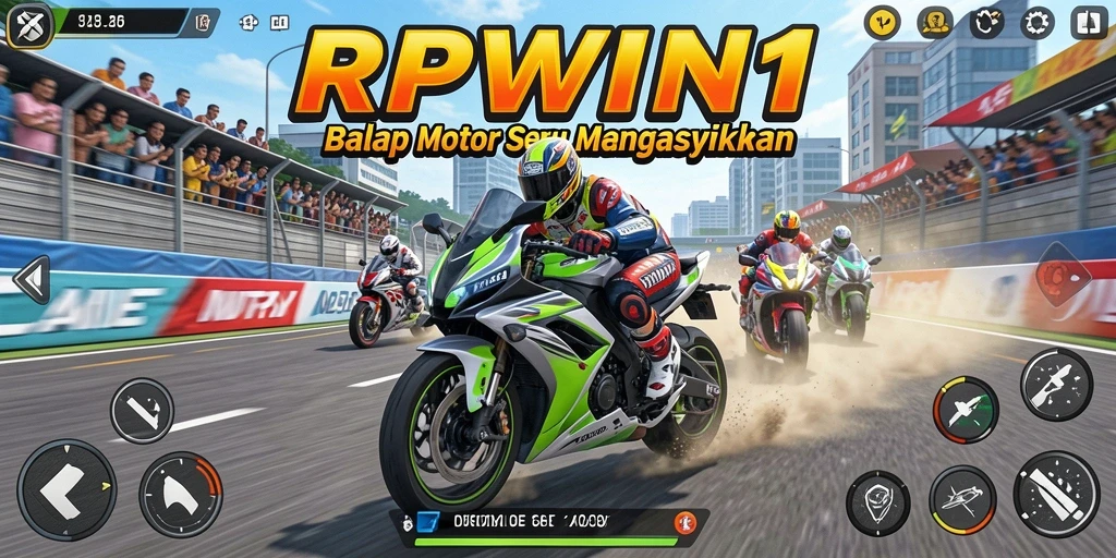 Tampilan gameplay menegangkan dari RPWIN1 saat balapan motor.