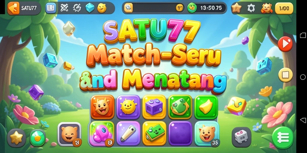 Tampilan gameplay seru SATU77 dengan berbagai permata berwarna-warni.